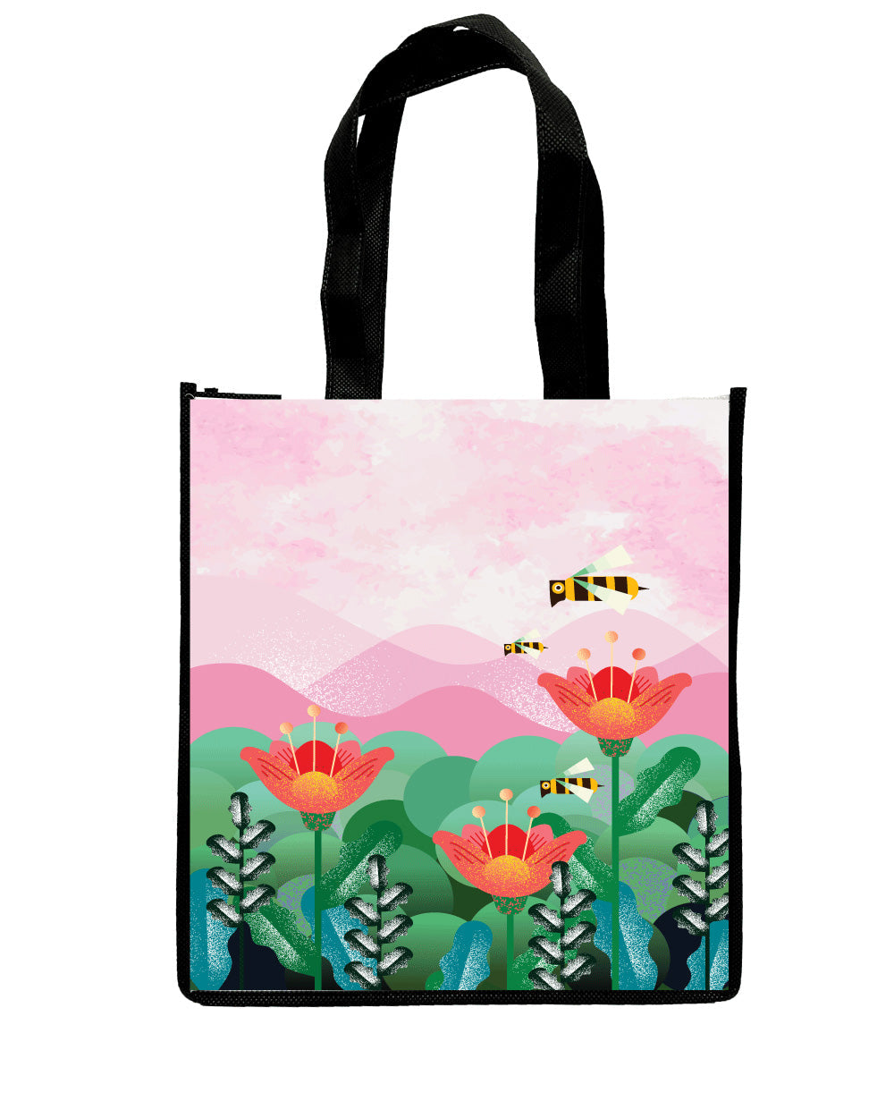 Personalized Bulk Pack -Flowers&Bees- Reusable, Great for Grocery, Shopping, Carry on Bag-1Pack(10pcs)