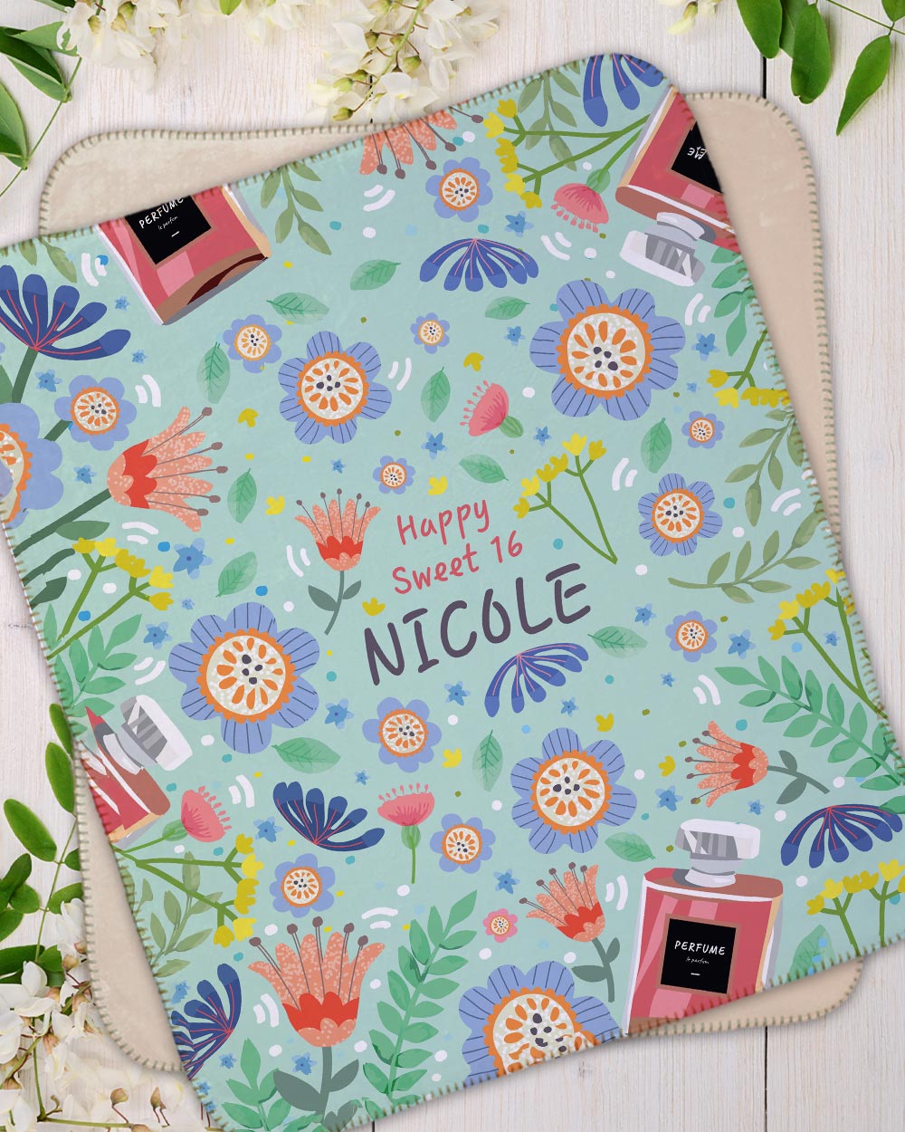 Flower Perfume Sherpa Blanket