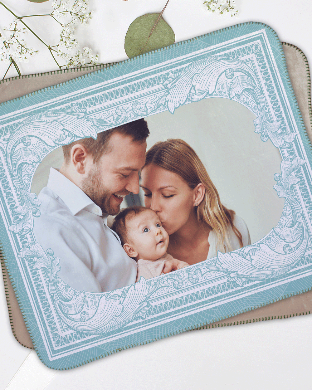 Mint Frame Sherpa Blanket