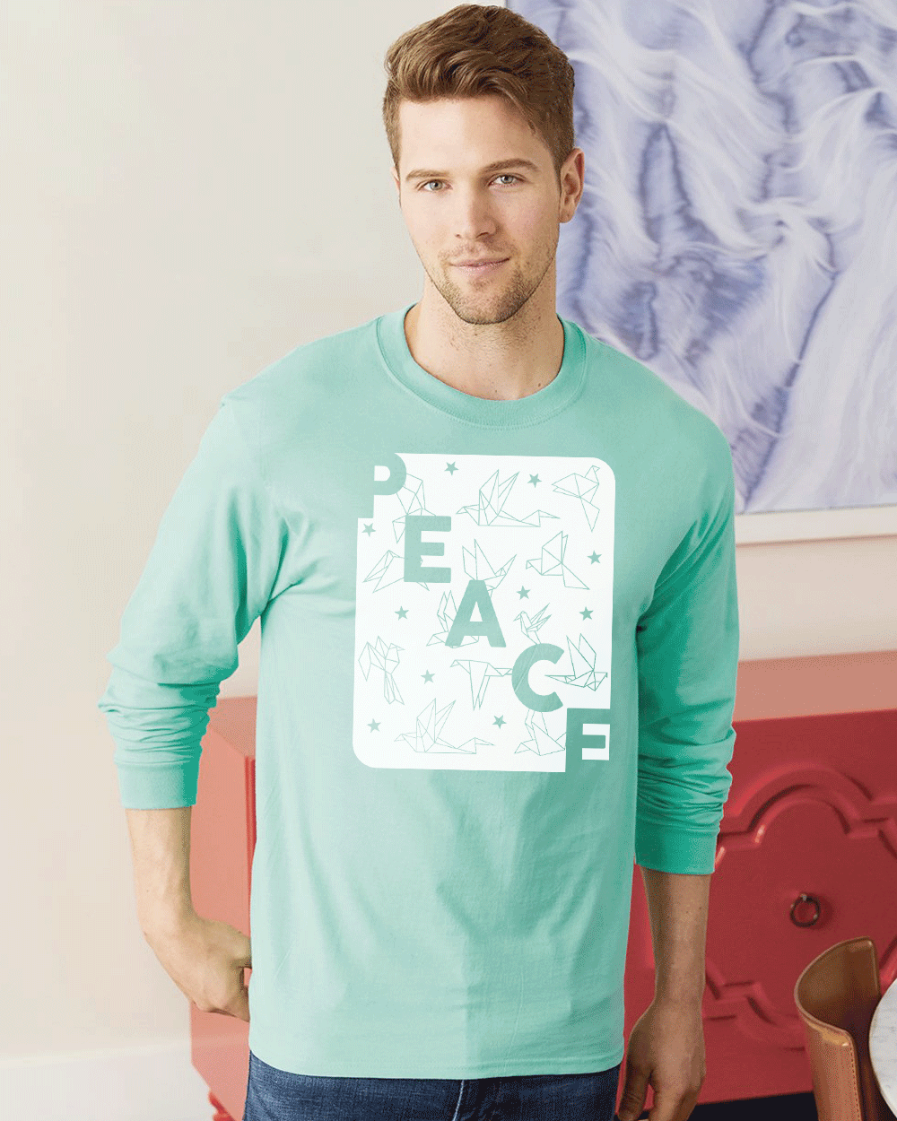 Peace Beefy-T Long Sleeve T-Shirt H5186,1Color Screen printing,Minimum 30