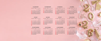 2026 Pink BG Calenda Mouse Pad with Nonslip Base (SIZE 12"X 31")