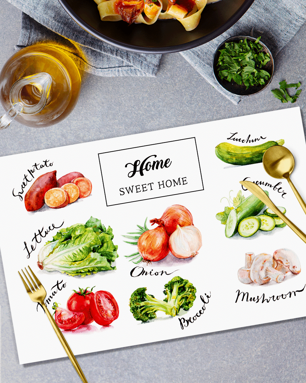 Vegetable-17"x11" 50pcs, Disposable Place Baby Showers, Bridal Shower Table Setting Seasonal Party Kitchen Home Decor Dining