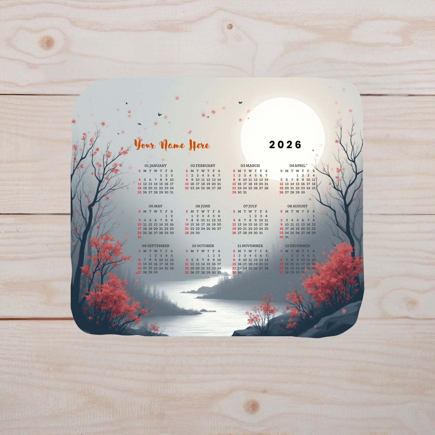 2026 year Flowers & River Mouse Pad with Nonslip Base (SIZE 8"x9")