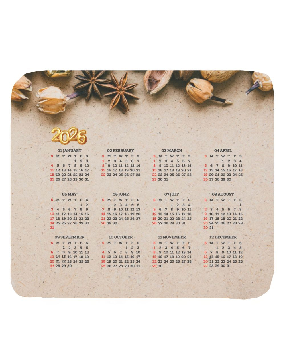2026 year Gold Mouse Pad with Nonslip Base (SIZE 8"x9")