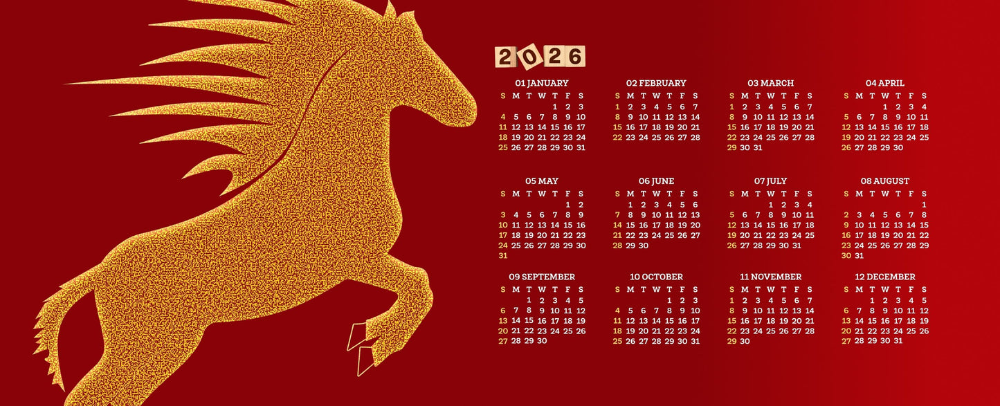 2026 Horse Calenda Mouse Pad with Nonslip Base (SIZE 12"X 31")
