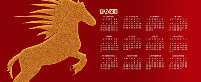 2026 Horse Calenda Mouse Pad with Nonslip Base (SIZE 12"X 31")