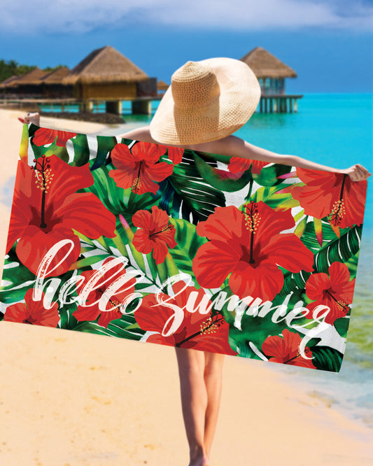 Palm Leaves and Flowers Beach Towel