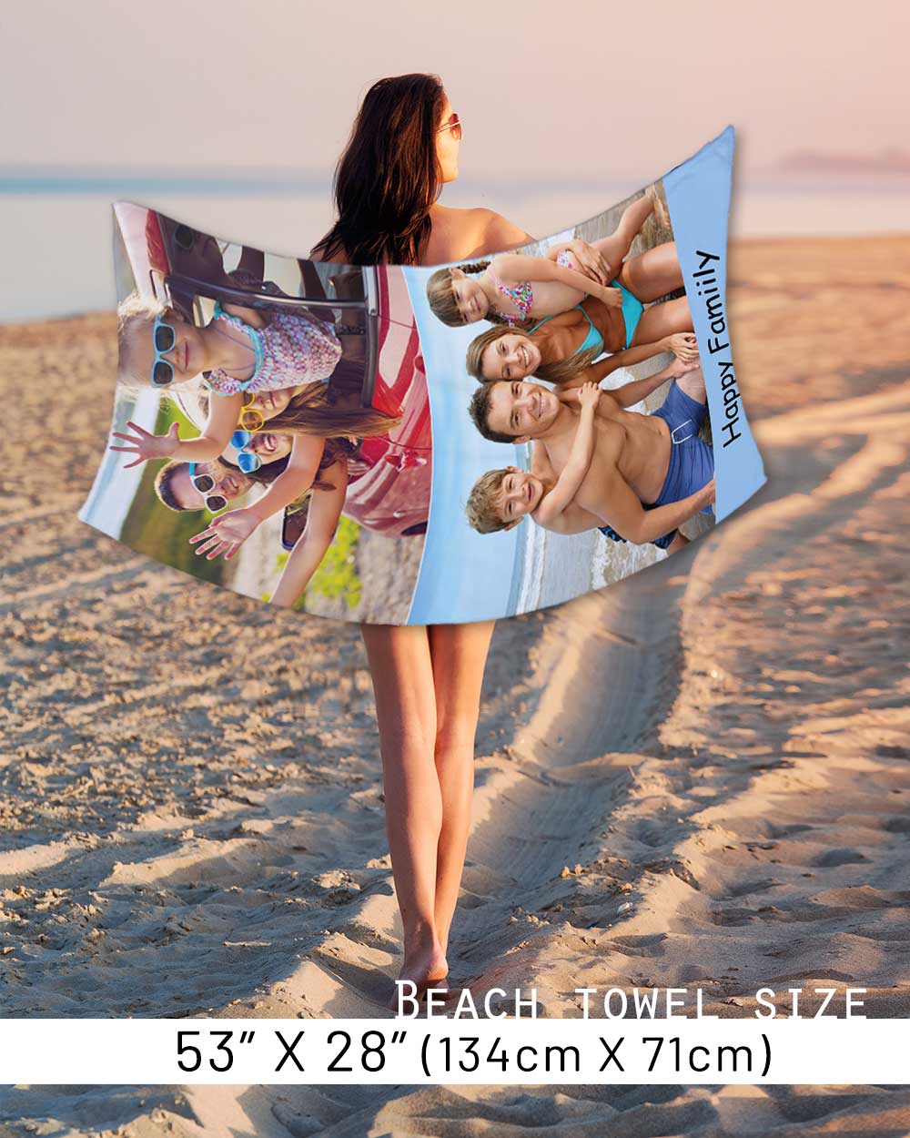 Personalized Picture Towel, Custom Towel with 2Photo Collages, Beach Towels Printed with Text/Image/Photo