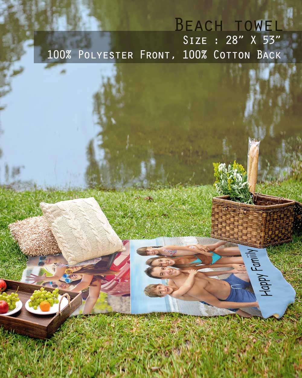 Personalized Picture Towel, Custom Towel with 2Photo Collages, Beach Towels Printed with Text/Image/Photo