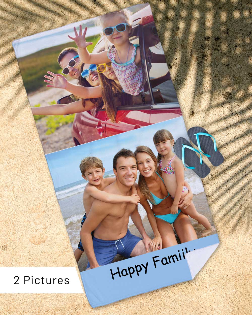 Personalized Picture Towel, Custom Towel with 2Photo Collages, Beach Towels Printed with Text/Image/Photo
