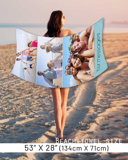 Personalized Picture Towel, Custom Towel with 3Photo Collages, Beach Towels Printed with Text/Image/Photo