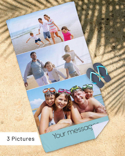 Personalized Picture Towel, Custom Towel with 3Photo Collages, Beach Towels Printed with Text/Image/Photo