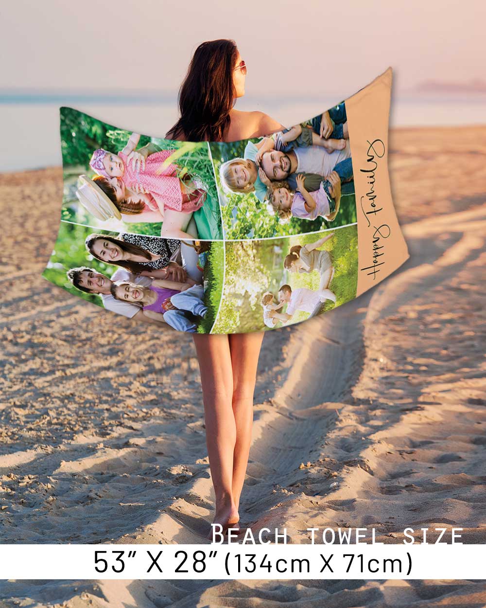Personalized Picture Towel, Custom Towel with 4Photo Collages, Beach Towels Printed with Text/Image/Photo