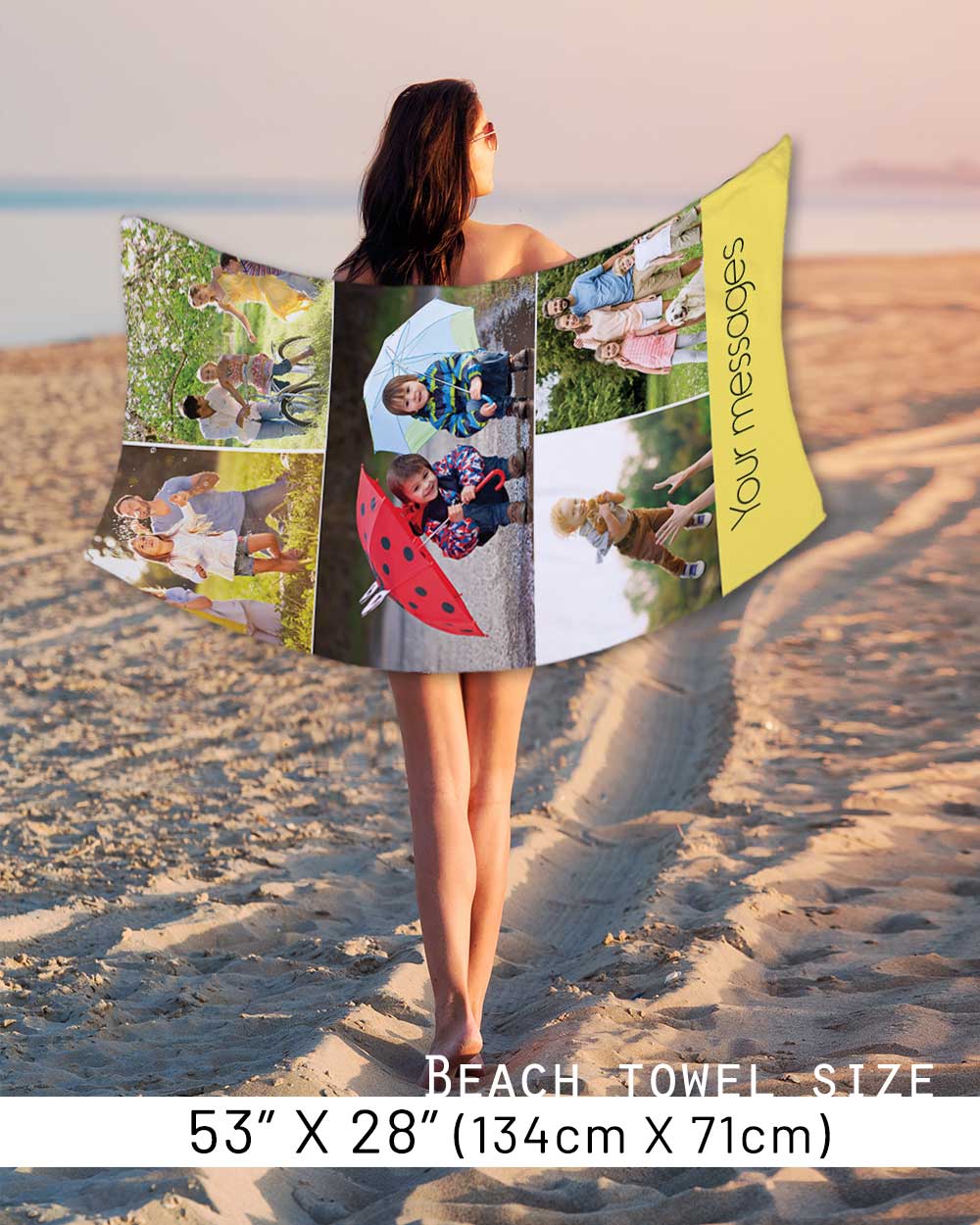 Personalized Picture Towel, Custom Towel with 5Photo Collages, Beach Towels Printed with Text/Image/Photo