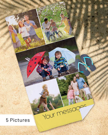 Personalized Picture Towel, Custom Towel with 5Photo Collages, Beach Towels Printed with Text/Image/Photo