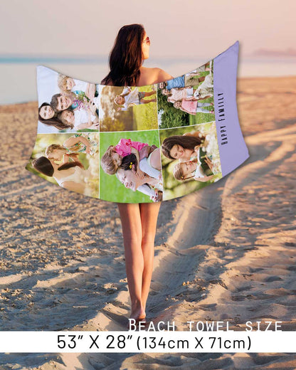 Personalized Picture Towel, Custom Towel with 6Photo Collages, Beach Towels Printed with Text/Image/Photo