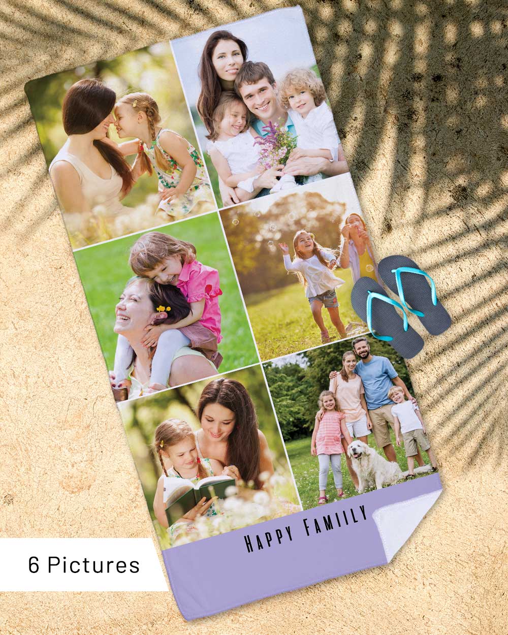 Personalized Picture Towel, Custom Towel with 6Photo Collages, Beach Towels Printed with Text/Image/Photo